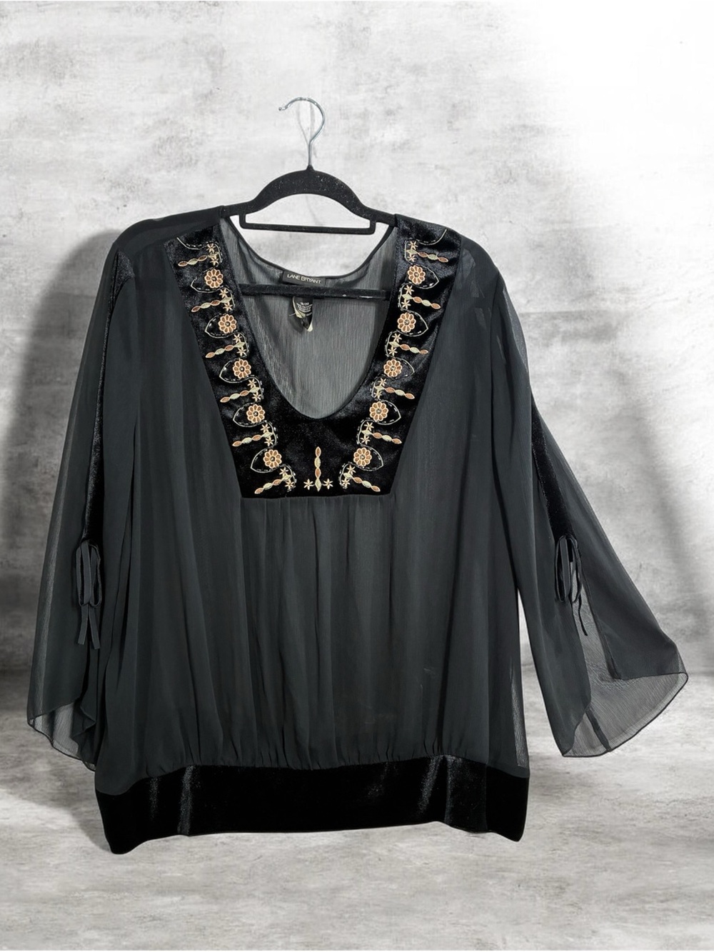 Lane Bryant Black Sheer Chiffon Tunic with velvet trim